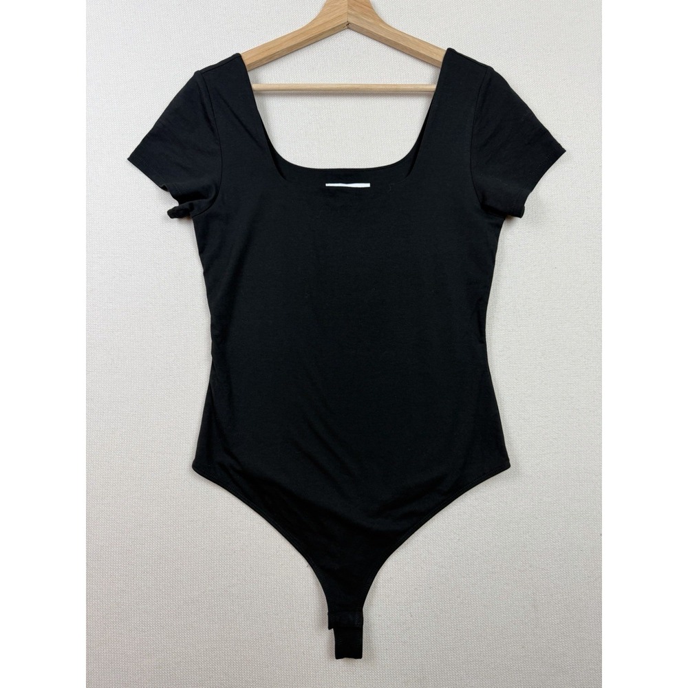NEW‎ Bodysuit Women's AND NOW THIS  M Black Shapes And Smoothes Stretch NWT